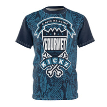 Load image into Gallery viewer, jordan 11 blue snakeskin custom sneaker match cut sew t shirt gourmet daze