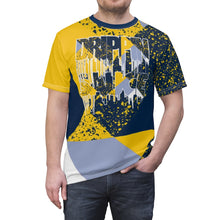 Load image into Gallery viewer, mens jordan 5 michigan yellow amarillo sneaker match colorblock drippin sauce cut sew t shirt