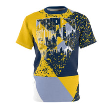 Load image into Gallery viewer, mens jordan 5 michigan yellow amarillo sneaker match colorblock drippin sauce cut sew t shirt