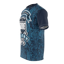 Load image into Gallery viewer, jordan 11 blue snakeskin custom sneaker match cut sew t shirt gourmet daze