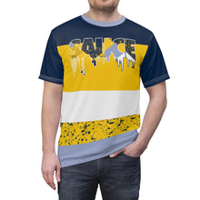 Load image into Gallery viewer, mens jordan 5 michigan yellow amarillo sneaker match colorblock sauce cut sew t shirt
