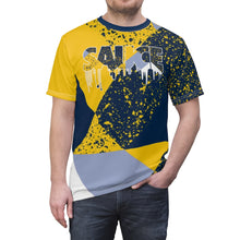 Load image into Gallery viewer, mens jordan 5 michigan yellow amarillo sneaker match colorblock sauce cut sew t shirt 1