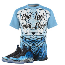 Load image into Gallery viewer, Shirt to Match Blue Mirror Foamposite Sneaker Colorway Bad Luck V4 T-Shirt