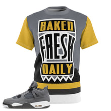 Load image into Gallery viewer, Shirt to Match AJ4 Air Jordan 4 Retro Men's "Cool Grey" 2019 Sneaker Colorway  "Baked Fresh Daily" V1 T-Shirt