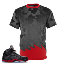 Load image into Gallery viewer, Shirt to Match Air Jordan 5 Satin BReD Sneaker Colorway  Camo & Sawtooth T-Shirt