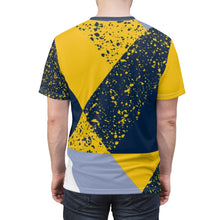 Load image into Gallery viewer, mens jordan 5 michigan yellow amarillo sneaker match colorblock medusa cut sew t shirt