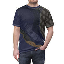 Load image into Gallery viewer, custom navy foamposite macro print cut sew t shirt