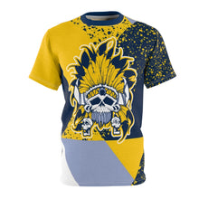 Load image into Gallery viewer, mens jordan 5 michigan yellow amarillo sneaker match colorblock sole chief cut sew t shirt