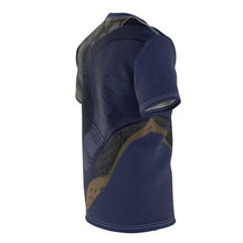 Load image into Gallery viewer, custom navy foamposite macro print cut sew t shirt