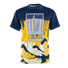 Load image into Gallery viewer, mens jordan 5 michigan yellow amarillo sneaker match colorblock drip too hard cut sew t shirt