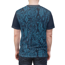 Load image into Gallery viewer, jordan 11 blue snakeskin custom sneaker match cut sew t shirt gourmet daze