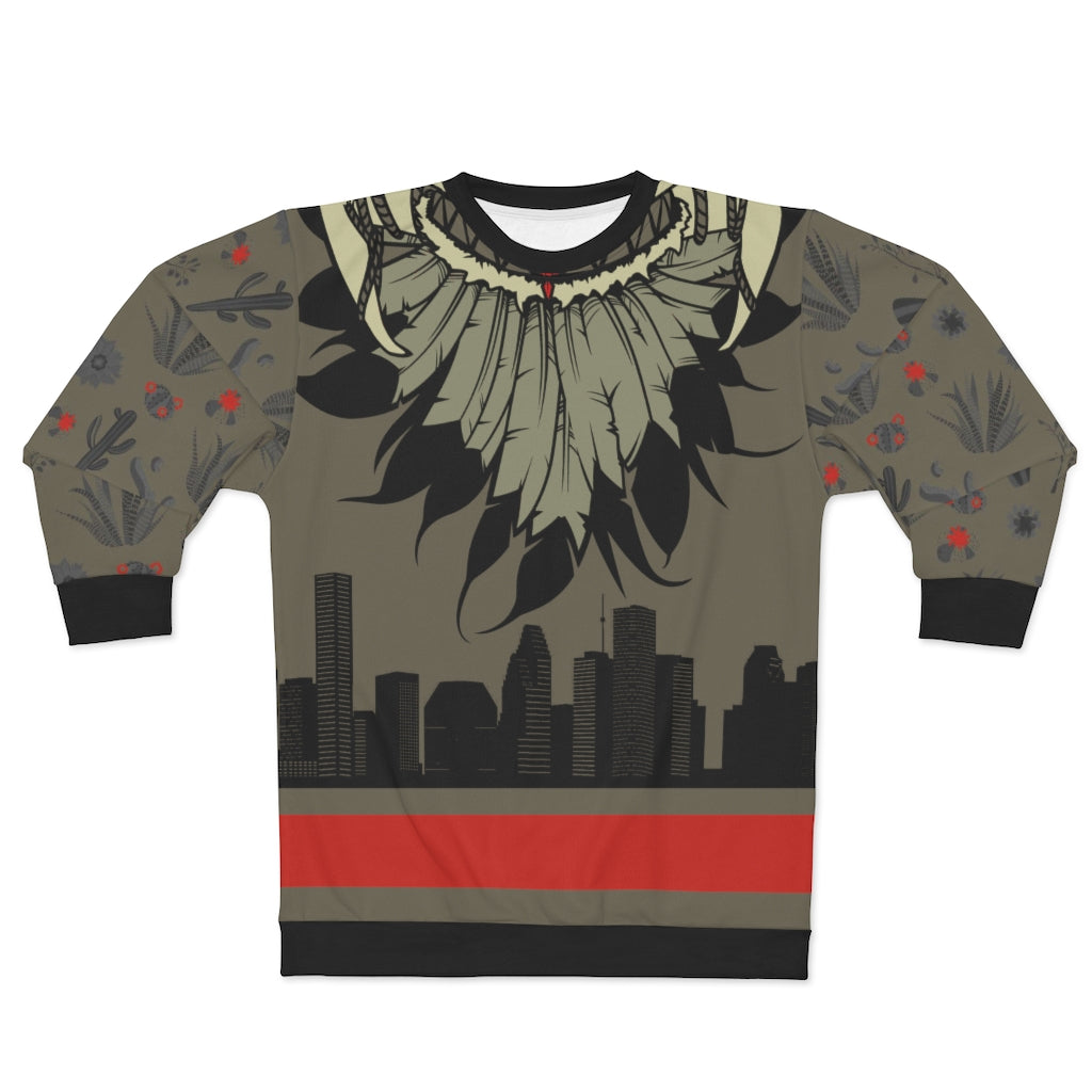 polyester blend all over print sweatshirt to match jordan 6 travis scott cactus jack olive cactus scene feathered v2