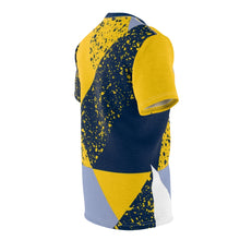 Load image into Gallery viewer, mens jordan 5 michigan yellow amarillo sneaker match colorblock medusa cut sew t shirt